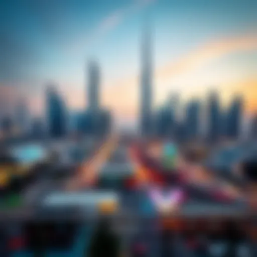 Dubai's Innovative Skyline A skyline view of Dubai featuring modern architecture and tech hubs