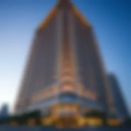 Stunning architectural facade of Merano Tower in Business Bay