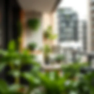 Stylish modern balcony with greenery