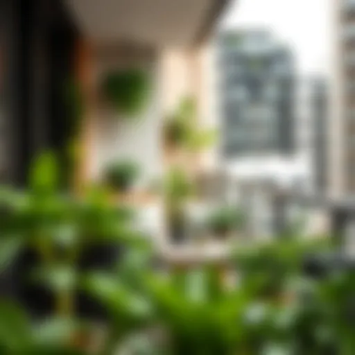 Stylish modern balcony with greenery