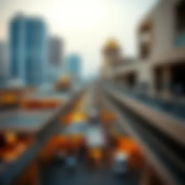 Panoramic view of the surrounding Gold Souk marketplace from the parking structure