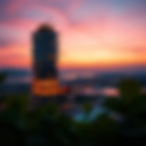 Nopoli Tower at Dusk: A Panoramic Perspective Panoramic view of Nopoli Tower at sunset