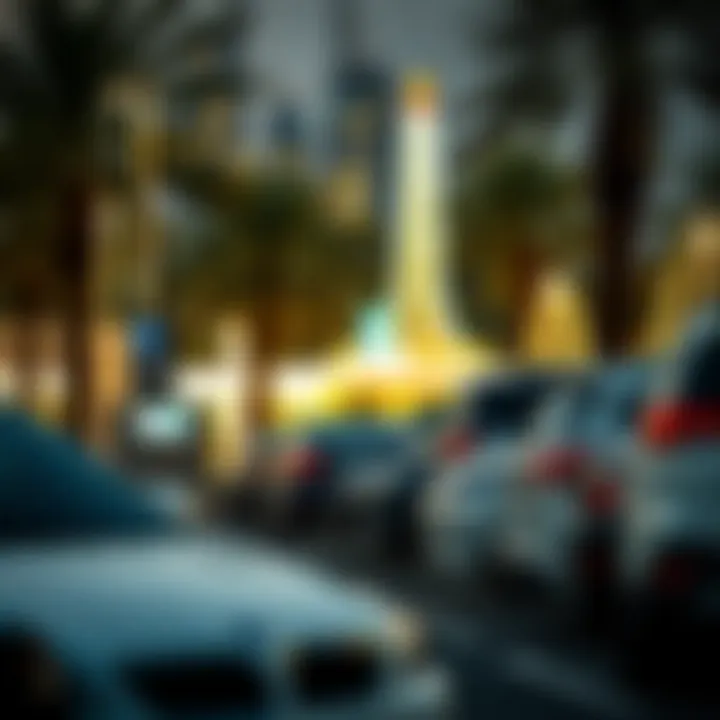 Parking Near Dubai Attractions A scenic image of parked cars next to a popular Dubai attraction.