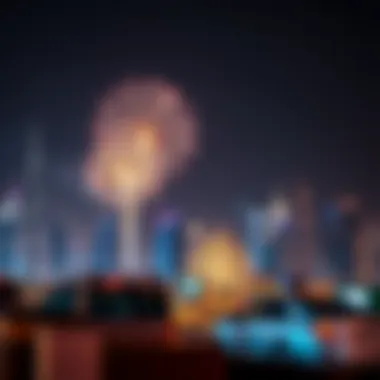 Fireworks Over Dubai Skyline Fireworks lighting up the Dubai skyline during a national holiday