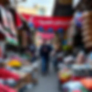 Vibrant market scene showcasing local goods during a public holiday
