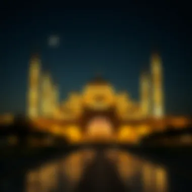 Illuminated Mosque at Night Calm evening scene of a mosque illuminated during Ramadan