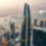 Aerial view of Shaha Tower against the Dubai skyline