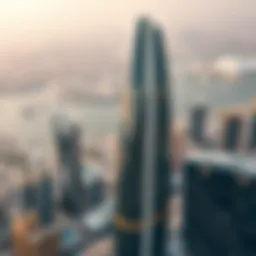 Aerial view of Shaha Tower against the Dubai skyline