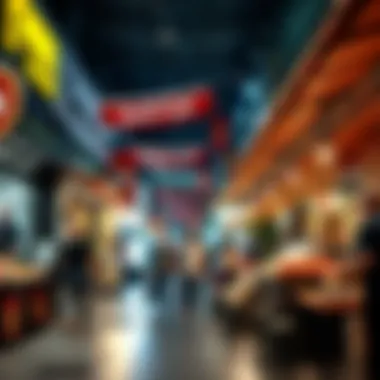 A bustling marketplace in Tamani Arts Business Bay illustrating the blend of commerce and creativity