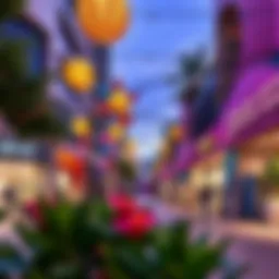 A vibrant street view showcasing Tamani Arts Business Bay with artistic installations
