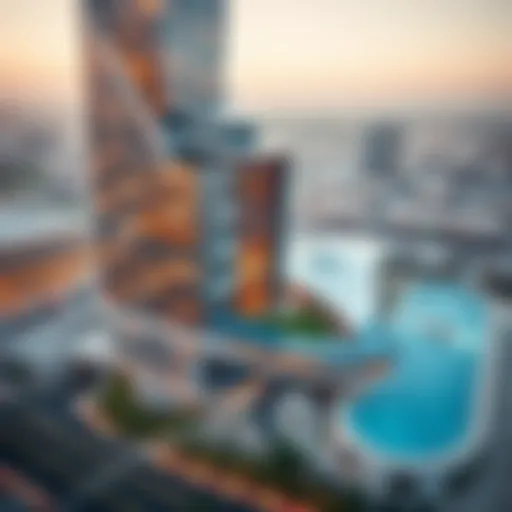 Aerial view of The Opus Business Bay showcasing its innovative architecture