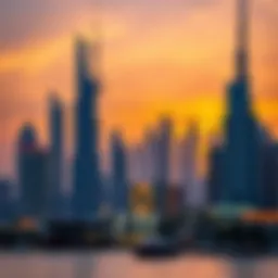 Stunning skyline of Dubai at sunset