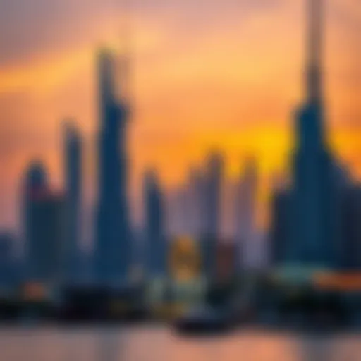 Dubai's Iconic Skyline Stunning skyline of Dubai at sunset