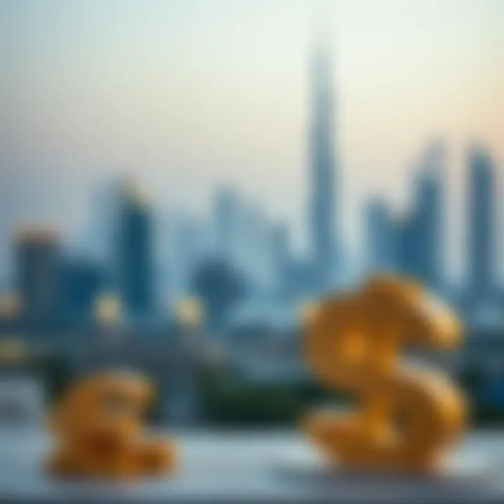 UAE Skyline and Currency Symbols UAE skyline with currency symbols