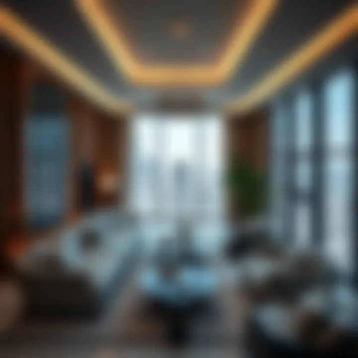 Luxury Living in High-Rise Developments An intricately designed luxury apartment interior within a high-rise building in Dubai