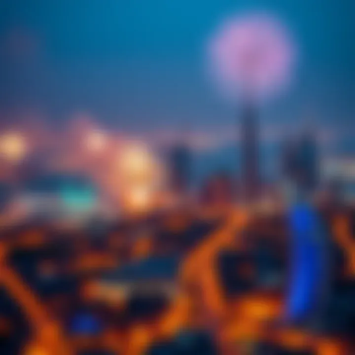 Aerial View of Dubai Fireworks Aerial view of fireworks over iconic Dubai landmarks