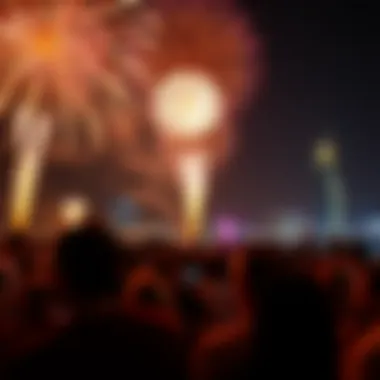 Crowd Reveling Under Fireworks Viewers enjoying fireworks at a prime location in Dubai