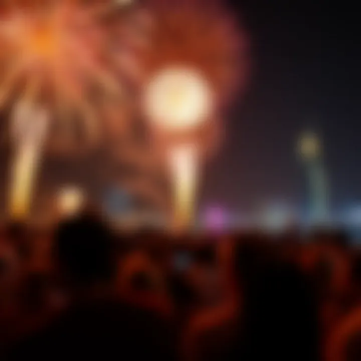 Crowd Reveling Under Fireworks Viewers enjoying fireworks at a prime location in Dubai