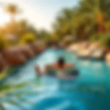 Relaxing on the Lazy River A serene lazy river surrounded by lush greenery