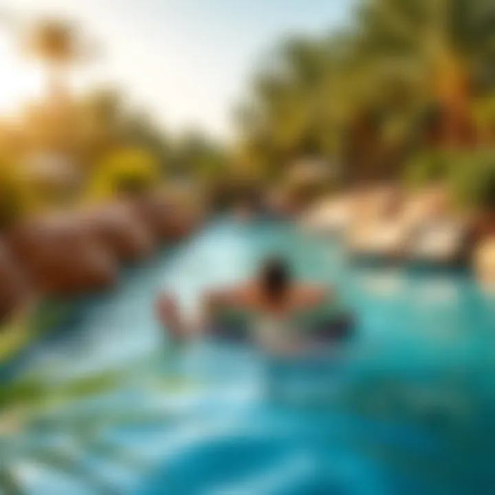 Relaxing on the Lazy River A serene lazy river surrounded by lush greenery